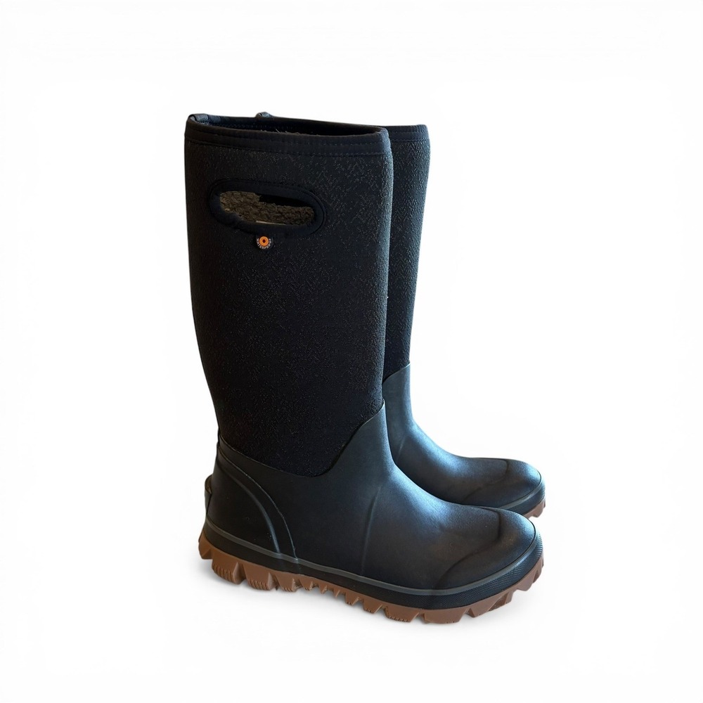Bogs Women 8 Whiteout Waterproof Boots Black Neoprene Fleece Lined Tall Lug Sole